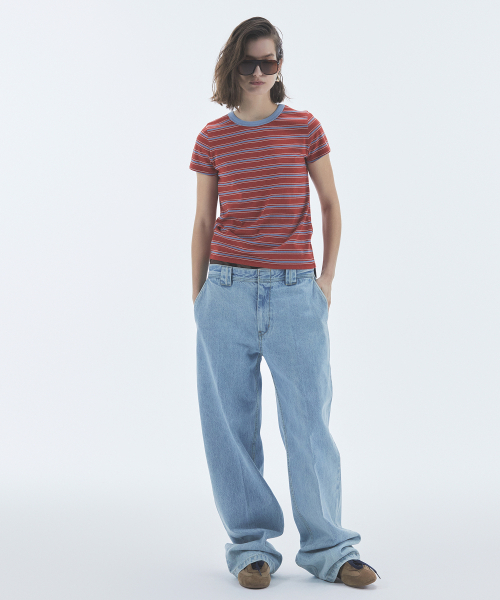 NOHANT(ノアン)の「STRIPE CROP SHORT SLEEVE T-SHIRT RED(Tシャツ/カットソー・レディース・レッド・SMALL/MEDIUM/LARGE)」の2枚目の写真