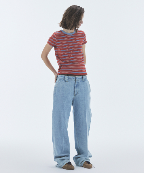 NOHANT(ノアン)の「STRIPE CROP SHORT SLEEVE T-SHIRT RED(Tシャツ/カットソー・レディース・レッド・SMALL/MEDIUM/LARGE)」の3枚目の写真