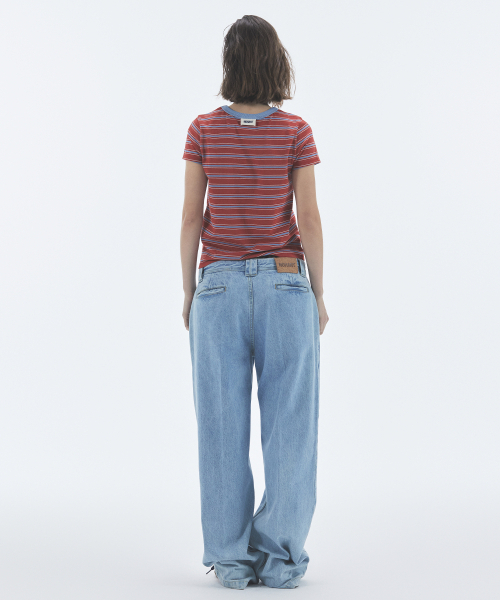 NOHANT(ノアン)の「STRIPE CROP SHORT SLEEVE T-SHIRT RED(Tシャツ/カットソー・レディース・レッド・SMALL/MEDIUM/LARGE)」の4枚目の写真