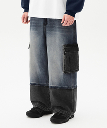 TRILLION（トリリオン）の「Color Block Cargo Balloon Denim Pants (BLUE GRAY)（デニムパンツ）」