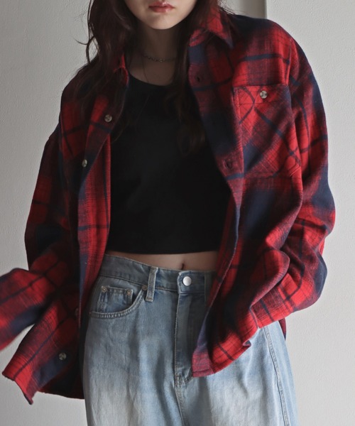 COURO（コウロ）の「ネルオンブレチェックシャツ（シャツ/ブラウス・レディース・ネイビー/ベージュ/レッド・M/L/XL）」の15枚目の写真