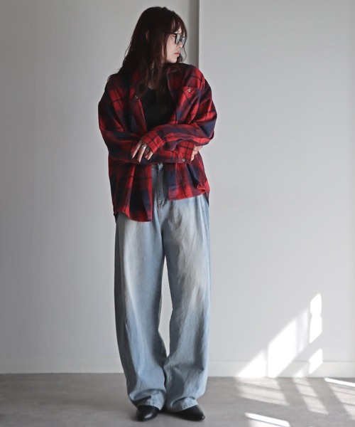 COURO（コウロ）の「ネルオンブレチェックシャツ（シャツ/ブラウス・レディース・ネイビー/ベージュ/レッド・M/L/XL）」の16枚目の写真