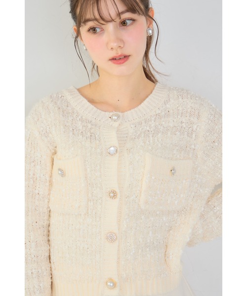 多種ビジュー釦ミックスニットジャケットライクカーディガン（ノー
