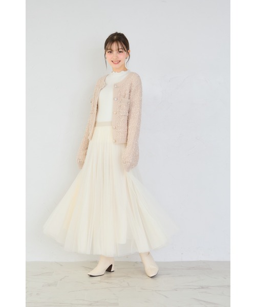 tocco closet（トッコ　クローゼット）の「多種ビジュー釦ミックスニットジャケットライクカーディガン（ノーカラージャケット・レディース・アイボリー/ベージュ・M）」の10枚目の写真