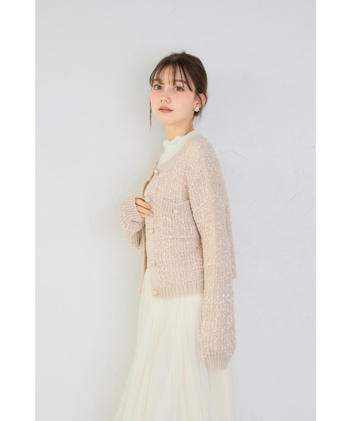 tocco closet（トッコ　クローゼット）の「多種ビジュー釦ミックスニットジャケットライクカーディガン（ノーカラージャケット・レディース・アイボリー/ベージュ・M）」の13枚目の写真