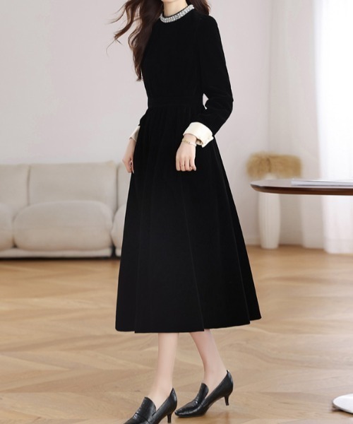 □ 44860★年 定価4.2万 コエル パールボタンベロア ワンピース COEL パールボタンベロアワンピース | KOKO