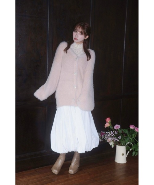 MISTREASS（ミストレアス）の「Ribbon Button Long Shaggy Knit Cardigan（カーディガン/ボレロ・レディース・オフホワイト/ライトピンク・FREE）」の8枚目の写真