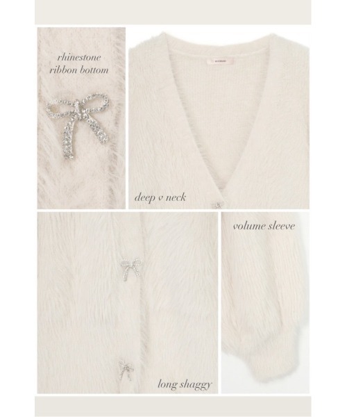 MISTREASS（ミストレアス）の「Ribbon Button Long Shaggy Knit Cardigan（カーディガン/ボレロ・レディース・オフホワイト/ライトピンク・FREE）」の13枚目の写真
