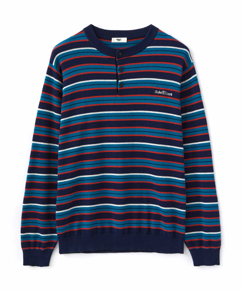 WMC(ダブリューエムシー)の「マルチストライプヘンリーネックニット_NAVY(ニット/セーター・メンズ・ネイビー・MEDIUM/LARGE/X-LARGE)」の13枚目の写真