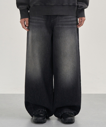 ウォッシュドワイドバルーンフィットデニムパンツ (WASHED BLACK)
