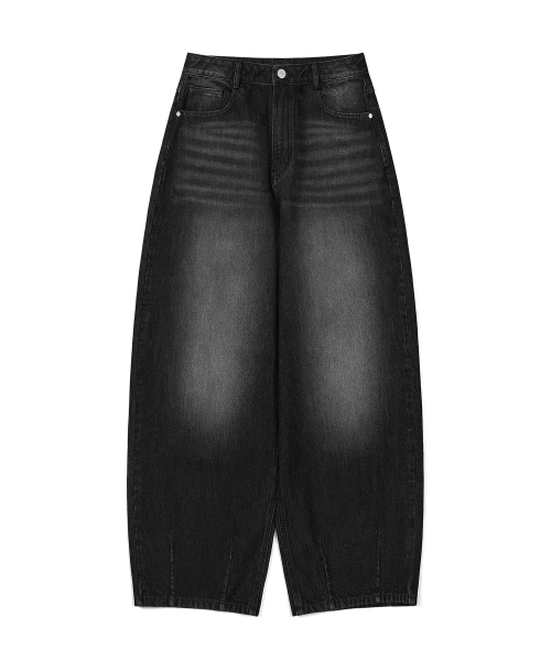 EXCONTAINER(エックスコンテナ)の「ウォッシュドワイドバルーンフィットデニムパンツ (WASHED BLACK)(デニムパンツ・メンズ・その他・LARGE/X-LARGE/SMALL/MEDIUM)」の4枚目の写真