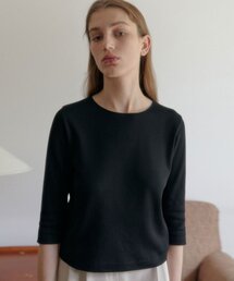 Waffle Three-Quarter Sleeve T-Shirts (Black)
