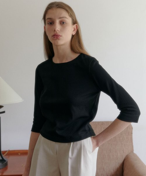 38COMEONCOMMON(38カモンコモン)の「Waffle Three-Quarter Sleeve T-Shirts (Black)(Tシャツ/カットソー・レディース・その他・FREE)」の4枚目の写真
