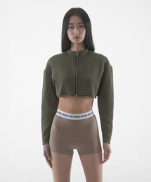 FANSHOW（ファンショー）の「CROP KNIT ZIP UP - KHAKI（ニット/セーター）」