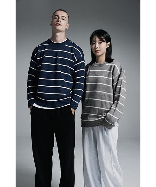 APOSTROPHE COMMA(アポストロフィコンマ)の「ポイントラベルストライプクルーネックオーバーニット(グレー)(ニット/セーター・レディース・その他・MEDIUM/LARGE)」の11枚目の写真