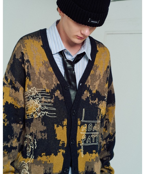 ADAM PATEK(アダムパテック)の「【ADAMPATEK/アダムパテック】mad embroidered fade knit cardigan ジャガードニットカーディガン(カーディガン/ボレロ・メンズ・ブラウン/グレー・1/2)」の1枚目の写真
