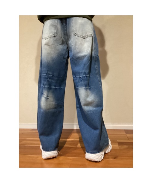 Bling Leads(ブリングリーズ)の「【Bls】【Bling Leads】ユーズド加工切替ワイドデニムパンツ(デニムパンツ・メンズ・ブルー・FREE)」の3枚目の写真