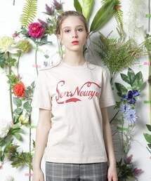 Monkey Flower（モンキーフラワー）の「女性パールプリントロゴモダンベーシックTシャツ BEIGE/FS1WTS01F40（Tシャツ/カットソー）」