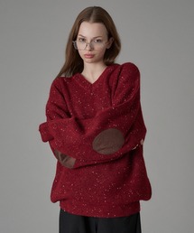 レディースのニット/セーター（レッド/赤色系・Vネック）ファッション