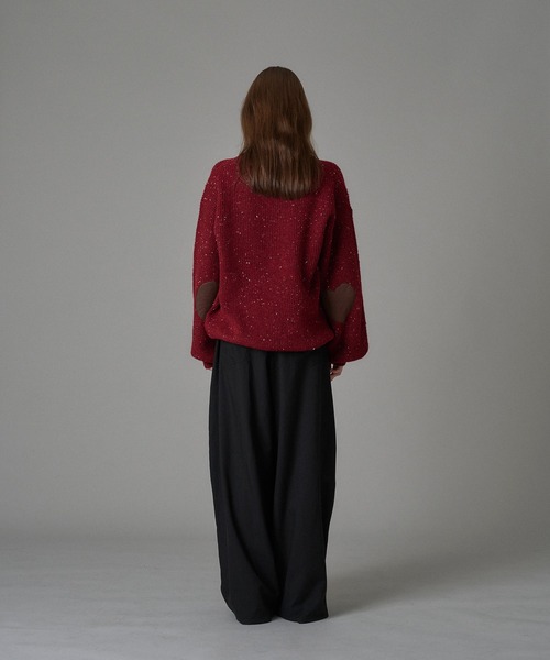 ONCILY(オンシェリー)の「HEART ELBOW NEP V-NECK KNIT / ハートエルボーネップVネックニット(ニット/セーター・メンズ・ブラウン/レッド・SMALL/MEDIUM/LARGE)」の6枚目の写真
