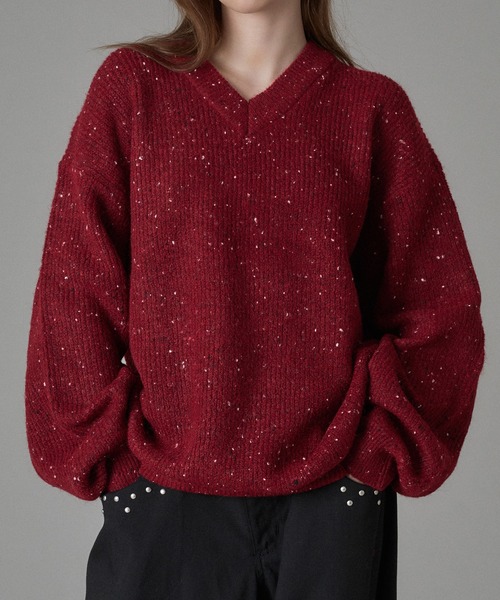 HEART ELBOW NEP V-NECK KNIT / ハートエルボーネップVネックニット