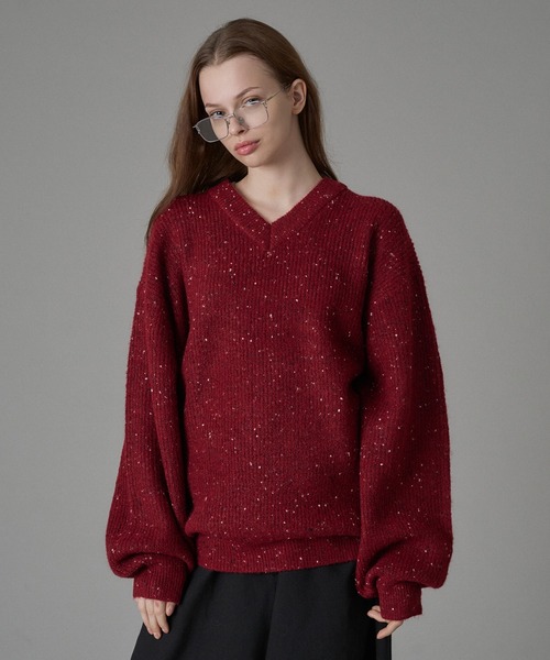 ONCILY(オンシェリー)の「HEART ELBOW NEP V-NECK KNIT / ハートエルボーネップVネックニット(ニット/セーター・メンズ・ブラウン/レッド・SMALL/MEDIUM/LARGE)」の19枚目の写真