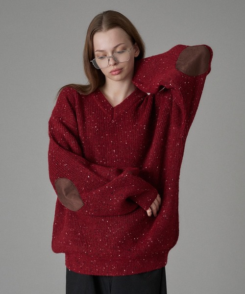 ONCILY(オンシェリー)の「HEART ELBOW NEP V-NECK KNIT / ハートエルボーネップVネックニット(ニット/セーター・メンズ・ブラウン/レッド・SMALL/MEDIUM/LARGE)」の22枚目の写真