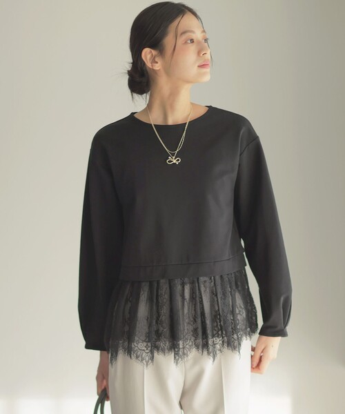 組曲(クミキョク)の「フレンチテリーレースコンビ カットソー(Tシャツ/カットソー・レディース・ブラック系/グレー系・3/2)」の5枚目の写真