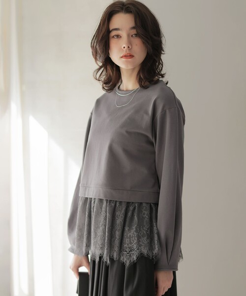 組曲(クミキョク)の「フレンチテリーレースコンビ カットソー(Tシャツ/カットソー・レディース・ブラック系/グレー系・3/2)」の8枚目の写真