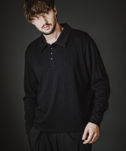 NO ID.（ノーアイディ）の「ms6369-ロングスリーブBIGポロSH(858006-395T)（ポロシャツ・メンズ・グレー/ブラック・ONE SIZE）」の2枚目の写真