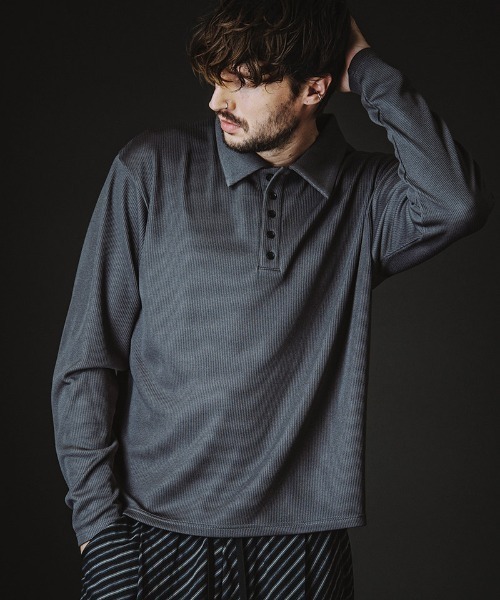 NO ID.（ノーアイディ）の「ms6369-ロングスリーブBIGポロSH(858006-395T)（ポロシャツ・メンズ・グレー/ブラック・ONE SIZE）」の21枚目の写真