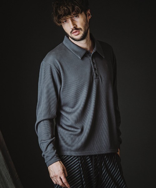 NO ID.（ノーアイディ）の「ms6369-ロングスリーブBIGポロSH(858006-395T)（ポロシャツ・メンズ・グレー/ブラック・ONE SIZE）」の22枚目の写真
