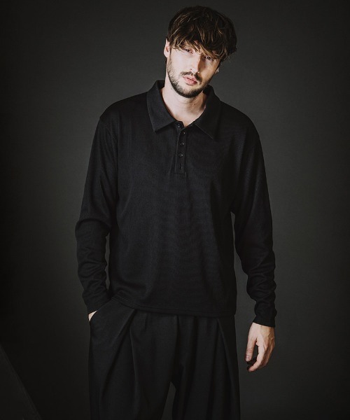 NO ID.（ノーアイディ）の「ms6369-ロングスリーブBIGポロSH(858006-395T)（ポロシャツ・メンズ・グレー/ブラック・ONE SIZE）」の16枚目の写真
