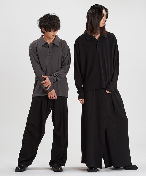 NO ID.（ノーアイディ）の「ms6369-ロングスリーブBIGポロSH(858006-395T)（ポロシャツ・メンズ・グレー/ブラック・ONE SIZE）」の17枚目の写真