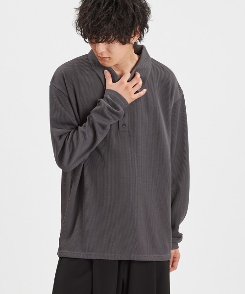 NO ID.（ノーアイディ）の「ms6369-ロングスリーブBIGポロSH(858006-395T)（ポロシャツ・メンズ・グレー/ブラック・ONE SIZE）」の18枚目の写真