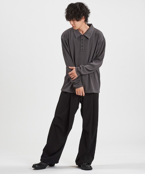 NO ID.（ノーアイディ）の「ms6369-ロングスリーブBIGポロSH(858006-395T)（ポロシャツ・メンズ・グレー/ブラック・ONE SIZE）」の19枚目の写真