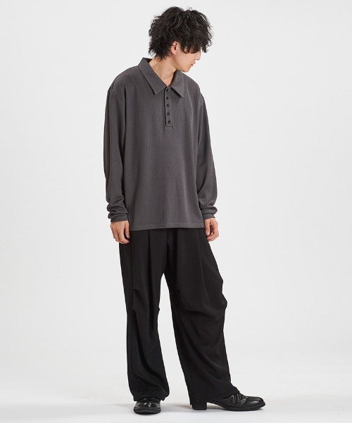 NO ID.（ノーアイディ）の「ms6369-ロングスリーブBIGポロSH(858006-395T)（ポロシャツ・メンズ・グレー/ブラック・ONE SIZE）」の20枚目の写真