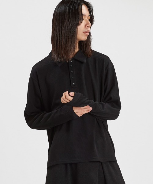 NO ID.（ノーアイディ）の「ms6369-ロングスリーブBIGポロSH(858006-395T)（ポロシャツ・メンズ・グレー/ブラック・ONE SIZE）」の13枚目の写真