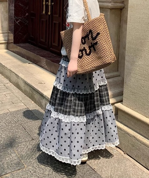 inst.ALL(インストール)の「チェック×ドット柄レースティアードスカート(スカート・レディース・ブラック×グレー・M)」の19枚目の写真