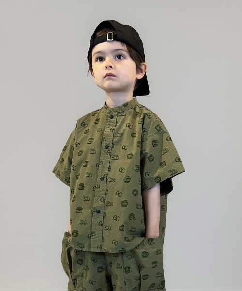 GROOVY COLORS(グルービーカラーズ)の「GC Patterned Band Collar Shirt(シャツ/ブラウス・キッズ・カーキ・115)」の1枚目の写真