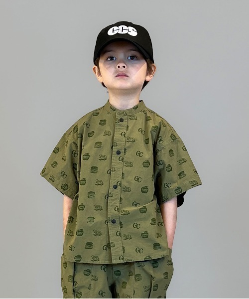 GROOVY COLORS(グルービーカラーズ)の「GC Patterned Band Collar Shirt(シャツ/ブラウス・キッズ・カーキ・115)」の4枚目の写真