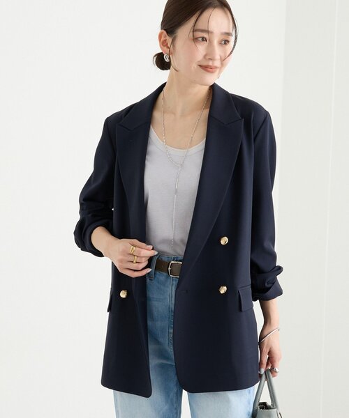 RIVE DROITE（リヴドロワ）の「予約【オンオフ使える】ドライギャバピークドラペルジャケット（テーラードジャケット・レディース・ネイビー/ライトグレー/モカ・FREE）」の3枚目の写真