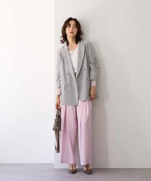 RIVE DROITE（リヴドロワ）の「予約【オンオフ使える】ドライギャバピークドラペルジャケット（テーラードジャケット・レディース・ネイビー/ライトグレー/モカ・FREE）」の18枚目の写真