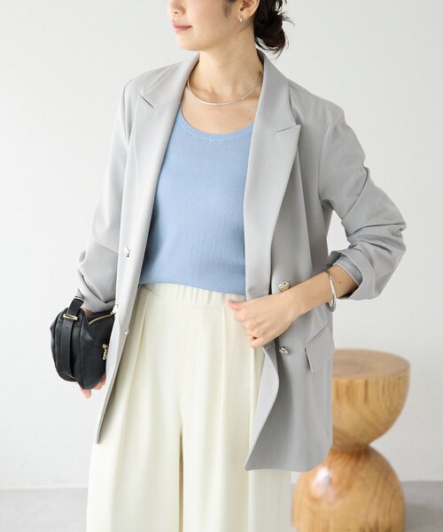 RIVE DROITE（リヴドロワ）の「【オンオフ使える】ドライギャバピークドラペルジャケット（テーラードジャケット・レディース・ネイビー/ライトグレー/モカ・FREE）」の8枚目の写真