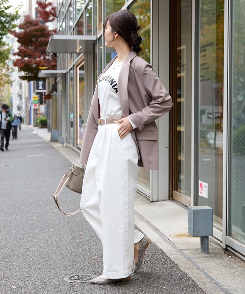 RIVE DROITE（リヴドロワ）の「予約【オンオフ使える】ドライギャバピークドラペルジャケット（テーラードジャケット・レディース・ネイビー/ライトグレー/モカ・FREE）」の5枚目の写真