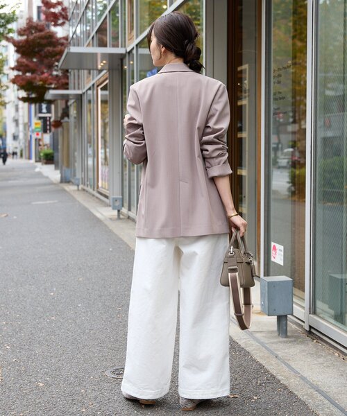 RIVE DROITE（リヴドロワ）の「予約【オンオフ使える】ドライギャバピークドラペルジャケット（テーラードジャケット・レディース・ネイビー/ライトグレー/モカ・FREE）」の6枚目の写真