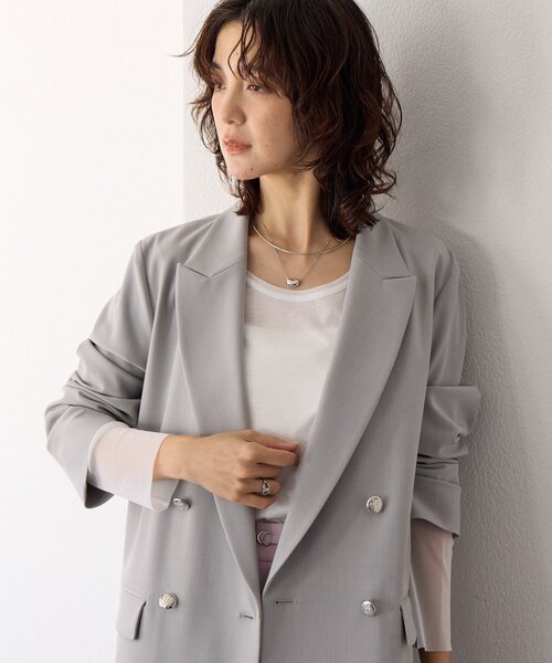 RIVE DROITE（リヴドロワ）の「【オンオフ使える】ドライギャバピークドラペルジャケット（テーラードジャケット・レディース・ネイビー/ライトグレー/モカ・FREE）」の20枚目の写真