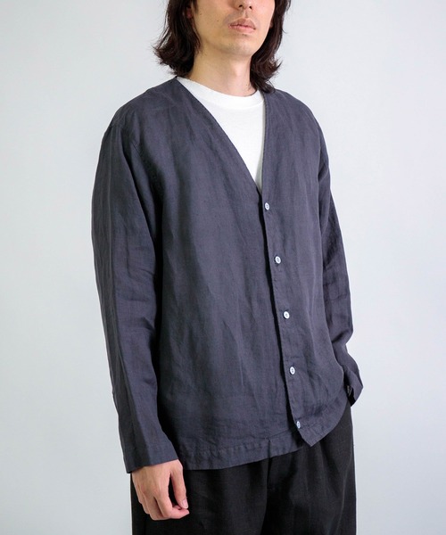 RINEN（リネン）の「[RINEN] リネンローン カーディガン（カーディガン/ボレロ・メンズ・チャコールグレー/アイボリー・2/3）」の3枚目の写真