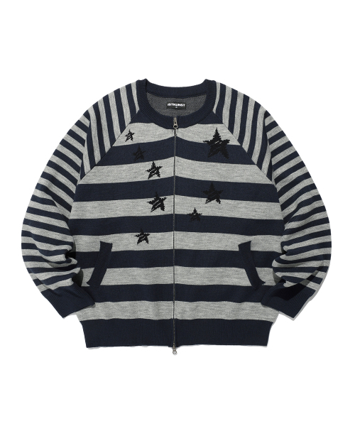 ISTKUNST（イストクンスト）の「STAR STRIPE RAGLAN KNIT ZIP UP_NAVY(IK2FFMK685A)（ニット/セーター・レディース・ネイビー・S/M/L）」の2枚目の写真