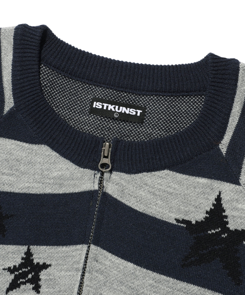 ISTKUNST（イストクンスト）の「STAR STRIPE RAGLAN KNIT ZIP UP_NAVY(IK2FFMK685A)（ニット/セーター・レディース・ネイビー・S/M/L）」の4枚目の写真